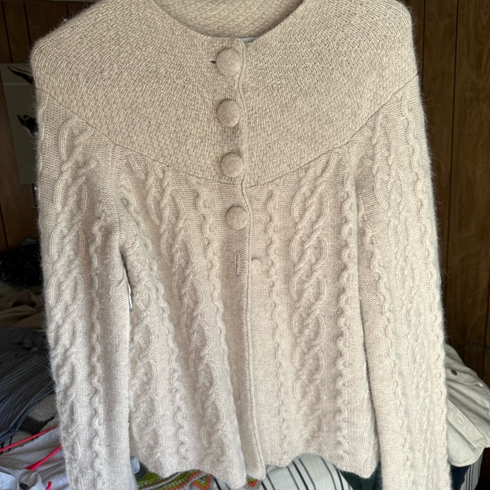 Lambswool, Angora Cable Knit Cardigan